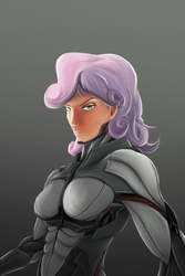 Size: 1500x2250 | Tagged: safe, artist:lovelyneckbeard, sweetie belle, human, g4, adult, alternate universe, clothes, crossover, female, humanized, konami, metal gear, powered exoskeleton, solo, suit