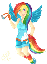 Size: 700x950 | Tagged: safe, artist:nynjakat, rainbow dash, human, g4, female, humanized, solo, tailed humanization, winged humanization