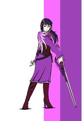 Size: 1768x2544 | Tagged: safe, artist:danecelestia, twilight sparkle, human, g4, boots, clothes, crossover, dress, female, high heels, humanized, looking at you, monocle, purple, rwby, solo, sword, twilight sparkle (alicorn), weapon