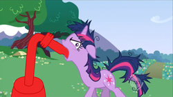 Size: 850x478 | Tagged: safe, edit, edited screencap, screencap, twilight sparkle, g4, lesson zero, chris chan, fail, female, floppy ears, hatred, hub logo, look of disapproval, looking at you, messy mane, solo, straw, straw of fail, twilight snapple, wat, wide eyes