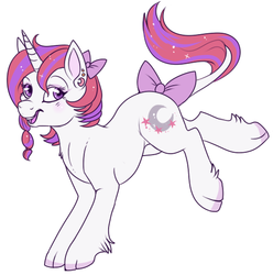 Size: 533x537 | Tagged: safe, artist:lulubell, moondancer (g1), classical unicorn, g1, bucking, female, horn, leonine tail, simple background, solo, white background