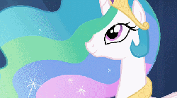 Size: 400x223 | Tagged: safe, screencap, discord, princess celestia, g4, twilight's kingdom, :o, animated, bouquet, duo, female, flower, male, shipping fuel, smiling, surprised, wide eyes, wink