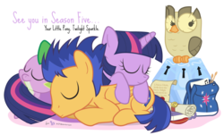 Size: 1095x660 | Tagged: safe, artist:dm29, flash sentry, owlowiscious, spike, twilight sparkle, alicorn, dragon, pegasus, pony, g4, princess twilight sparkle (episode), awwlowiscious, backpack, book, chest of harmony, cuddling, cute, diasentres, eyes closed, female, male, mare, prone, scroll, ship:flashlight, shipping, simple background, sleeping, smiling, snuggling, spikabetes, stallion, straight, transparent background, twiabetes, twilight sparkle (alicorn)