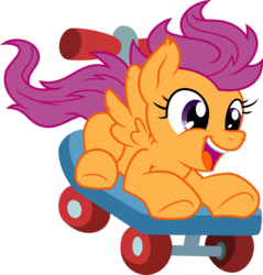 Size: 6000x6267 | Tagged: safe, artist:kp-shadowsquirrel, artist:mactavish1996, scootaloo, pegasus, pony, g4, absurd resolution, blank flank, female, filly, foal, lying down, open mouth, open smile, prone, scooter, simple background, smiling, solo, spread wings, transparent background, vector, windswept mane, wings