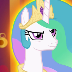 Size: 1000x1000 | Tagged: safe, screencap, princess celestia, alicorn, pony, g4, twilight's kingdom, >:), faic, female, glowing, implied lord tirek, mare, meme, smirk, solo, trollestia, u mad