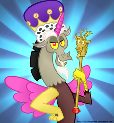 Size: 1024x1102 | Tagged: safe, artist:aleximusprime, discord, draconequus, g4, twilight's kingdom, crown, discord scepter, discorn, hilarious in hindsight, male, princess discord, scepter, solo, twilight scepter
