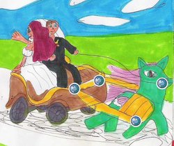 Size: 534x448 | Tagged: safe, artist:chris chan, oc, oc only, bride, chariot, chris chan, crappy art, groom, pleasekillme, traditional art