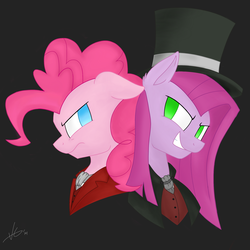 Size: 2048x2048 | Tagged: safe, artist:valexg, pinkie pie, g4, dr jekyll and mr hyde, dr pinkie and miss pie, duality, duo, high res, pinkamena diane pie