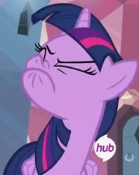 Size: 366x461 | Tagged: safe, screencap, twilight sparkle, alicorn, pony, g4, twilight's kingdom, cropped, faic, female, hub logo, mare, scrunchy face, solo, twilight sparkle (alicorn)