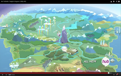 Size: 1280x800 | Tagged: safe, screencap, g4, twilight's kingdom, equestria, hub logo, map of equestria, rainbow power, youtube