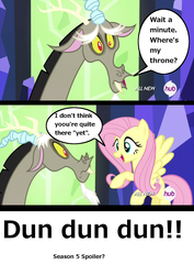 Size: 1358x1916 | Tagged: safe, screencap, discord, fluttershy, g4, twilight's kingdom, hub logo, image macro, meme, prediction