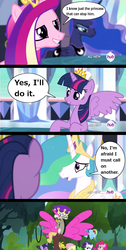 Size: 1360x2708 | Tagged: safe, screencap, discord, princess cadance, princess celestia, princess luna, twilight sparkle, alicorn, pony, g4, twilight's kingdom, female, image macro, mare, meme, princess discord, twilight sparkle (alicorn)