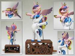 Size: 2272x1704 | Tagged: safe, artist:renegadecow, princess cadance, shining armor, g4, automaton, craft, customized toy, epic wife tossing, fastball special, sculpture, woodwork