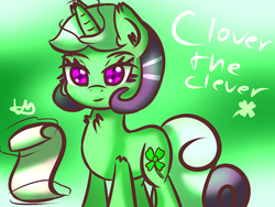 Size: 800x600 | Tagged: safe, artist:wolfy-pony, clover the clever, g4, bedroom eyes, fluffy, levitation, magic, scroll, smiling, solo, telekinesis