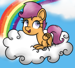 Size: 900x813 | Tagged: safe, artist:silval00, scootaloo, g4, cloud, cloudy, female, rainbow, solo