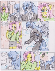 Size: 1275x1639 | Tagged: safe, artist:zoarenso, fluttershy, oc, oc:stormcloak, anthro, comic:innocent sin, g4, clothes, comic, sweater, sweatershy, traditional art