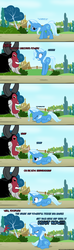 Size: 1050x3546 | Tagged: safe, artist:navitaserussirus, lord tirek, trixie, pony, unicorn, taur, g4, twilight's kingdom, angry, comic, cross-popping veins, eyes closed, floppy ears, glare, grin, gritted teeth, open mouth, ouch, parody, prone, sad, scared, sitting, that was fast, trixiebuse, wide eyes