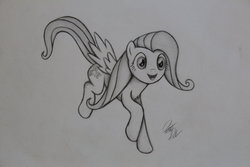 Size: 1024x683 | Tagged: safe, artist:pajaga, fluttershy, g4, female, monochrome, pencil drawing, solo