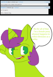 Size: 1178x1702 | Tagged: safe, artist:fluffyfan, oc, oc only, oc:lime fizz, breezie, ask, askthebreeziecollector, practice, solo, tumblr, twoinone