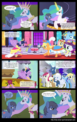 Size: 2000x3163 | Tagged: safe, artist:mlp-silver-quill, applejack, blue moon (g4), derpy hooves, fancypants, fluttershy, foggy fleece, lickety split, minuette, princess celestia, rainbow dash, rarity, roseluck, twilight sparkle, oc, oc:clutterstep, alicorn, pony, comic:a princess' tears, g4, comic, female, high res, mare, rose, twilight sparkle (alicorn)