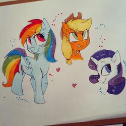 Size: 475x475 | Tagged: safe, artist:bloodyhellhayden, applejack, rainbow dash, rarity, g4, traditional art