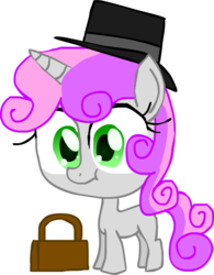 Size: 480x614 | Tagged: safe, artist:mushroomcookiebear, sweetie belle, pony, unicorn, g4, female, filly, foal, hat, horn, simple background, solo, transparent background
