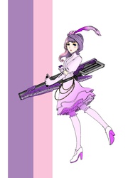 Size: 1691x2353 | Tagged: safe, artist:danecelestia, sweetie belle, human, g4, clothes, crossover, dress, feather, female, frilly dress, high heels, humanized, looking at you, rocket launcher, rwby, solo, weapon