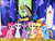 Size: 546x418 | Tagged: safe, screencap, applejack, discord, fluttershy, pinkie pie, rainbow dash, rarity, spike, twilight sparkle, alicorn, pony, g4, my little pony: friendship is magic, official, twilight's kingdom, female, hub logo, mane six, mare, the hub, twilight sparkle (alicorn)