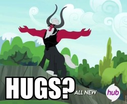 Size: 759x619 | Tagged: safe, lord tirek, g4, twilight's kingdom, hub logo, hug, hug request, lord tirek's outstretched arms, male, meme, solo