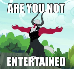 Size: 640x599 | Tagged: safe, lord tirek, g4, twilight's kingdom, are you not entertained?, gladiator, image macro, lord tirek's outstretched arms, male, meme, solo