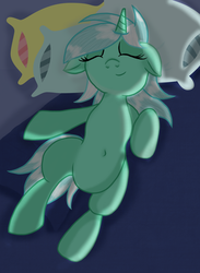 Size: 1858x2535 | Tagged: safe, artist:knight-of-bacon, lyra heartstrings, g4, bed, belly button, female, on back, sleeping, solo