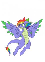 Size: 932x1280 | Tagged: safe, artist:lurking tyger, rainbow dash, spike, hybrid, g4, dna digivolution, female, fusion, rainbow dragon, solo