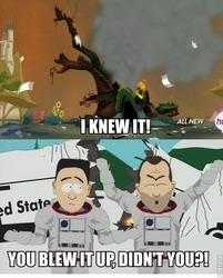 Size: 507x630 | Tagged: safe, edit, edited screencap, screencap, g4, twilight's kingdom, astronaut, caption, golden oaks library, hub logo, image macro, male, meme, roflbot, south park, text