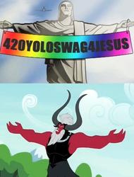 Size: 474x624 | Tagged: safe, lord tirek, g4, twilight's kingdom, 420yoloswag4jesus, brazil, christ the redeemer, hellsing ultimate abridged, image macro, lord tirek's outstretched arms, meme, rio de janeiro