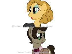 Size: 1024x768 | Tagged: safe, artist:biosonic100, doctor whooves, time turner, earth pony, pony, g4, doctor who, duo, eleventh doctor, ponified, river song (doctor who), the doctor