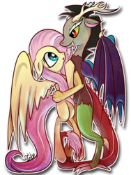 Size: 900x1200 | Tagged: safe, artist:inky-pinkie, discord, fluttershy, g4, female, male, ship:discoshy, shipping, straight