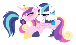 Size: 590x351 | Tagged: safe, artist:kiananuva12, princess cadance, shining armor, g4, blushing