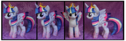 Size: 3000x968 | Tagged: safe, artist:nazegoreng, twilight sparkle, alicorn, pony, g4, twilight's kingdom, big crown thingy, female, irl, jewelry, mare, photo, plushie, rainbow power, regalia, solo, twilight sparkle (alicorn)