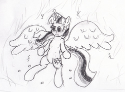 Size: 1973x1462 | Tagged: safe, artist:frikdikulous, twilight sparkle, alicorn, pony, g4, female, mare, monochrome, sketch, solo, twilight sparkle (alicorn)