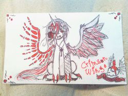 Size: 820x615 | Tagged: safe, artist:xshadowboltx, oc, oc only, oc:crimson wing, alicorn, pony, alicorn oc, bone, skull, solo, traditional art