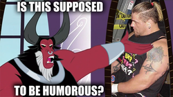 Size: 640x360 | Tagged: safe, lord tirek, human, g4, twilight's kingdom, hugh morrus, image macro, irl, irl human, is this supposed to be humorous, meme, nose piercing, nose ring, photo, piercing, pun, septum piercing, wcw, wrestling