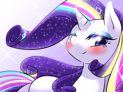 Size: 1024x768 | Tagged: safe, artist:yajima, rarity, pony, unicorn, g4, twilight's kingdom, blushing, female, looking at you, mare, rainbow power, simple background, solo