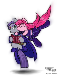 Size: 1280x1661 | Tagged: safe, artist:jcosneverexisted, maud pie, pinkie pie, g4, book, clothes, crossover, hug, midriff, nuzzling, parody, raven (dc comics), simple background, skirt, starfire, teen titans, white background