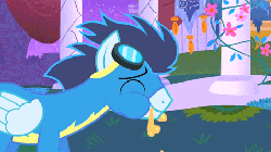Size: 477x267 | Tagged: safe, screencap, soarin', g4, animated, eating, gluttony, happy, male, messy, messy eating, pie, solo, that pony sure does love pies