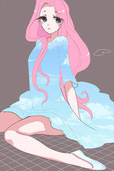 Size: 500x750 | Tagged: safe, artist:pasikon, fluttershy, human, g4, clothes, dress, female, humanized, sky, solo, surreal