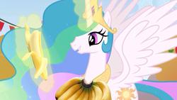 Size: 1024x576 | Tagged: safe, edit, screencap, princess celestia, g4, banana, female, solo