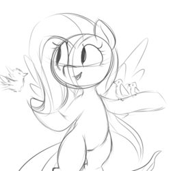 Size: 900x900 | Tagged: safe, artist:pegacornss, fluttershy, g4, female, grayscale, monochrome, simple background, solo