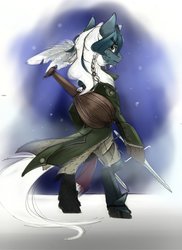 Size: 762x1048 | Tagged: safe, artist:anightlypony, oc, oc only, oc:nightly, bard, clothes, lute, musical instrument, solo, weapon