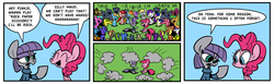 Size: 1024x315 | Tagged: safe, artist:joeywaggoner, amethyst star, bon bon, derpy hooves, doctor whooves, maud pie, pinkie pie, rainbow dash, rarity, sparkler, sweetie drops, time turner, earth pony, pegasus, pony, unicorn, comic:game time with maud, g4, background pony, comic, comic strip, commission, female, jacques, joe and mac retrospective, jontron, mare, spongebob squarepants, the paper