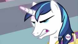 Size: 924x525 | Tagged: safe, screencap, shining armor, g4, faic, hub logo, male, solo